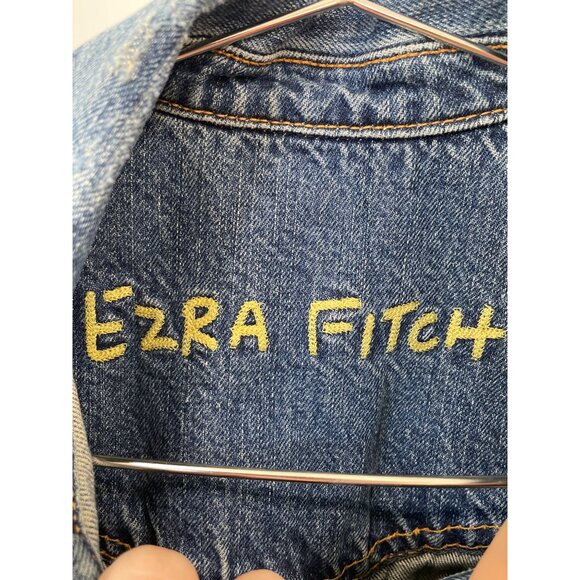 Ezra Fitch Full Zip Cropped Denim Jacket Size Large Medium Wash Retro Old School - Picture 3 of 7